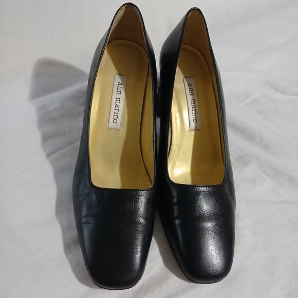 VTG Ann Marino 6 1/2 Black Leather Square-Toe 3" Heel Block Heel Classic - Picture 12 of 14